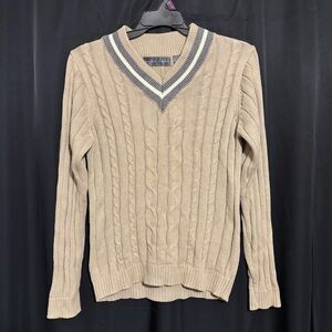 Oscar De La Renta 100% Cotton V-neck Cable Knit Sweater Long Sleeve size M youth